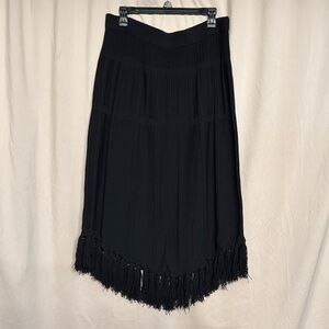 Elegant Black Midi Skirt with Fringe